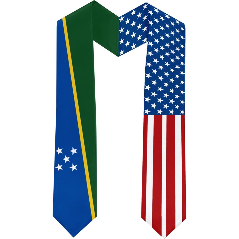 2666 2026 The Solomon Islands Flag and USA Flag Graduation Stole Graduation